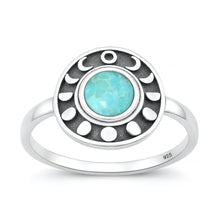 Load image into Gallery viewer, Sterling Silver Oxidized And Polished Moon Phases Turquoise Stone Ring
