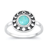 Sterling Silver Oxidized And Polished Moon Phases Turquoise Stone Ring