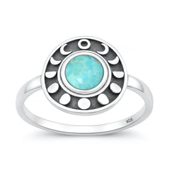Sterling Silver Oxidized And Polished Moon Phases Turquoise Stone Ring