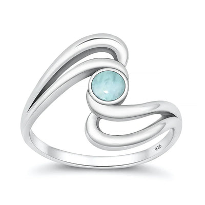 Sterling Silver Oxidized And Polished Larimar Swirl Ring