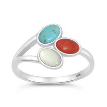 Load image into Gallery viewer, Sterling Silver Oxidized And Polished 12.5mm Multi Color Stone Ring