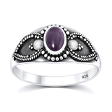 Sterling Silver Oxidized And Polished 9mm Oval Amethyst Stone Bali Ring