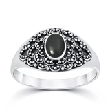 Sterling Silver Oxidized And Polished Oval Black Onyx Stone Bali Ring