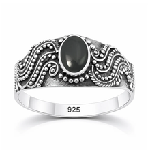 Load image into Gallery viewer, Sterling Silver Oxidized And Polished Black Onyx Stone Bali Ring