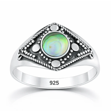 Load image into Gallery viewer, Sterling Silver Oxidized And Polished Abalone Shell Stone Bali Ring