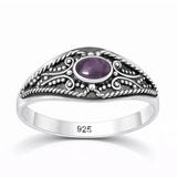 Sterling Silver Oxidized And Polished Amethyst Stone Bali Ring