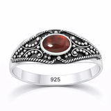 Sterling Silver Oxidized And Polished Garnet Stone Bali Ring