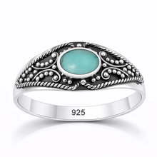 Load image into Gallery viewer, Sterling Silver Oxidized And Polished Genuine Turquoise Stone Bali Ring