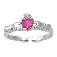 Load image into Gallery viewer, Sterling Silver Claddagh Ruby, Clear CZ Toe Ring