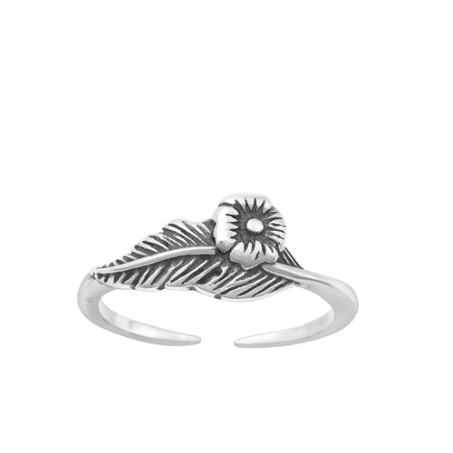 Sterling Silver Oxidized Flower Toe Ring