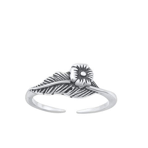 Sterling Silver Oxidized Flower Toe Ring