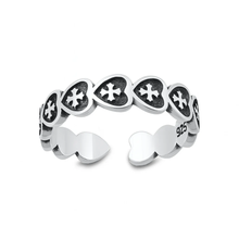 Load image into Gallery viewer, Sterling Silver Oxidized And Polished Heart Cross Toe Ring