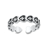 Sterling Silver Oxidized And Polished Heart Cross Toe Ring