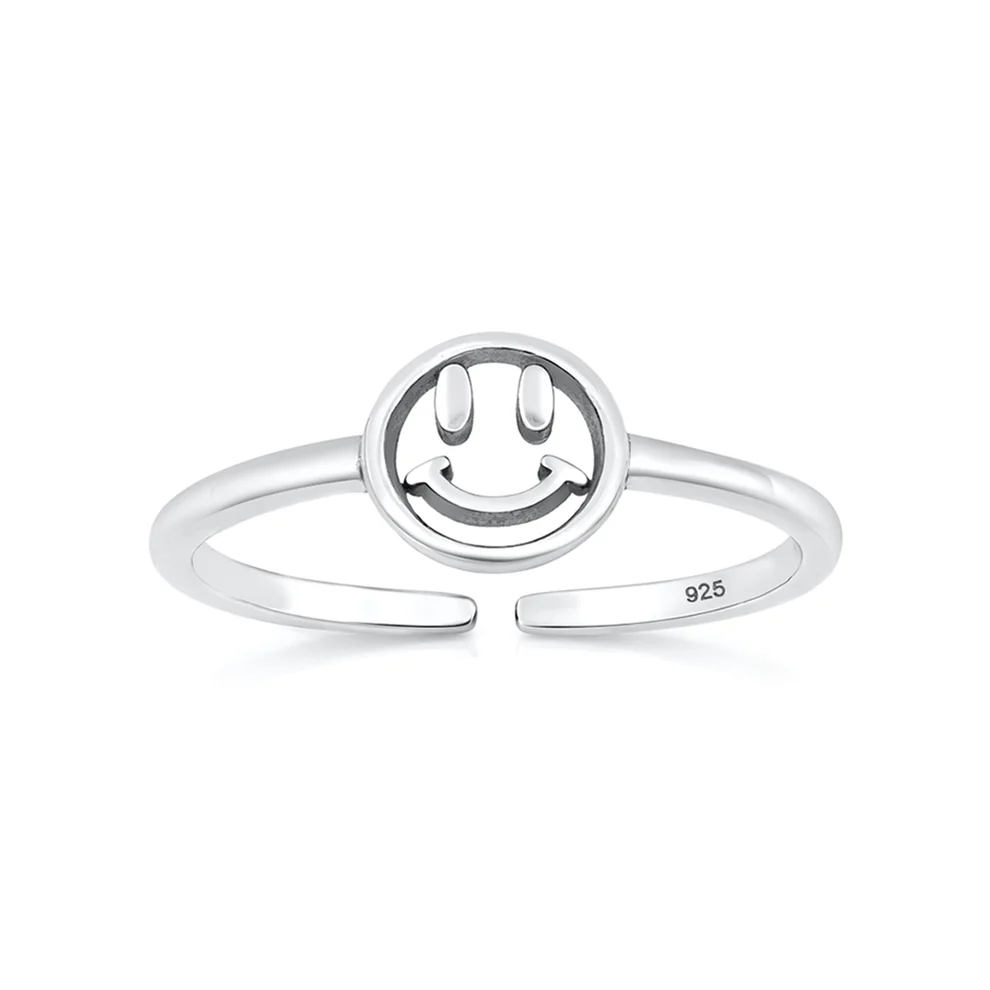 Sterling Silver Oxidized And Polished Happy Face Toe Ring