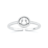 Sterling Silver Oxidized And Polished Happy Face Toe Ring