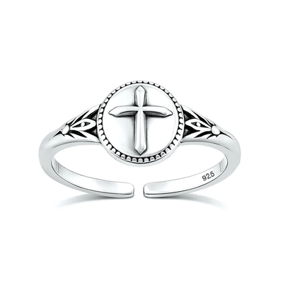 Sterling Silver Oxidized And Polished Cross Toe Ring