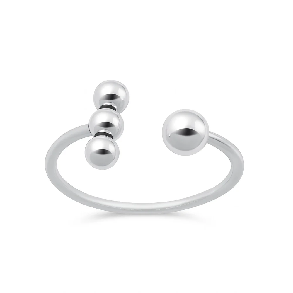 Sterling Silver Oxidized And Polished Bead Toe Ring