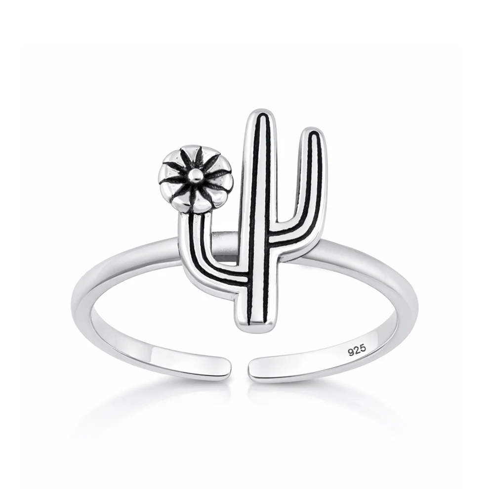 Sterling Silver Oxidized And Polished Cactus Toe Ring