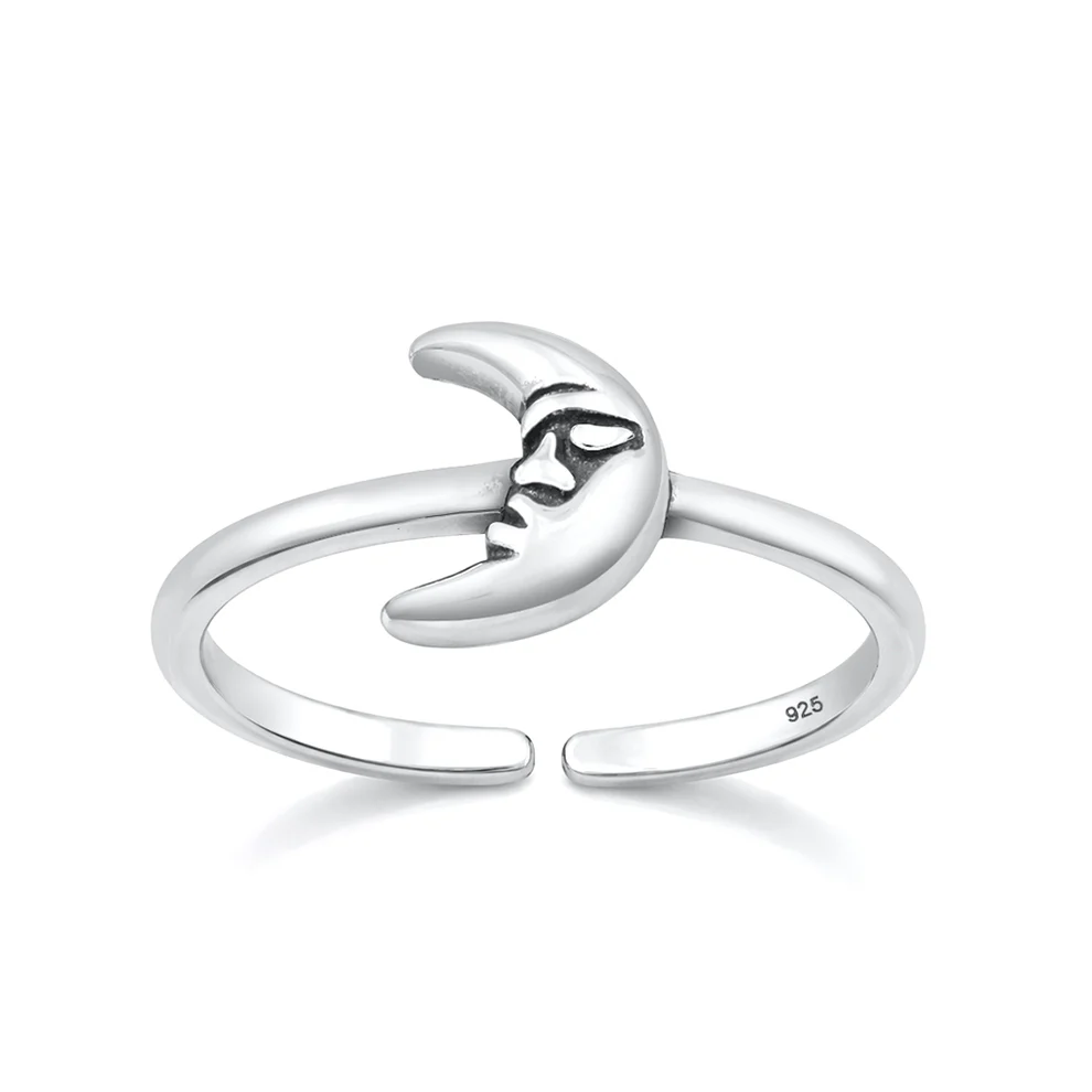 Sterling Silver Oxidized And Polished Moon Toe Ring