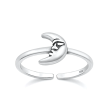 Load image into Gallery viewer, Sterling Silver Oxidized And Polished Moon Toe Ring