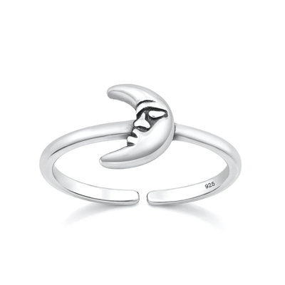 Sterling Silver Oxidized And Polished Moon Toe Ring