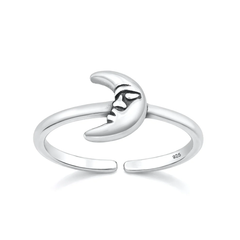 Sterling Silver Oxidized And Polished Moon Toe Ring