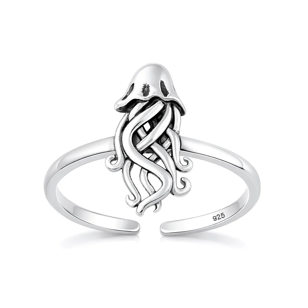 Sterling Silver Oxidized And Polished Jellyfish Toe Ring