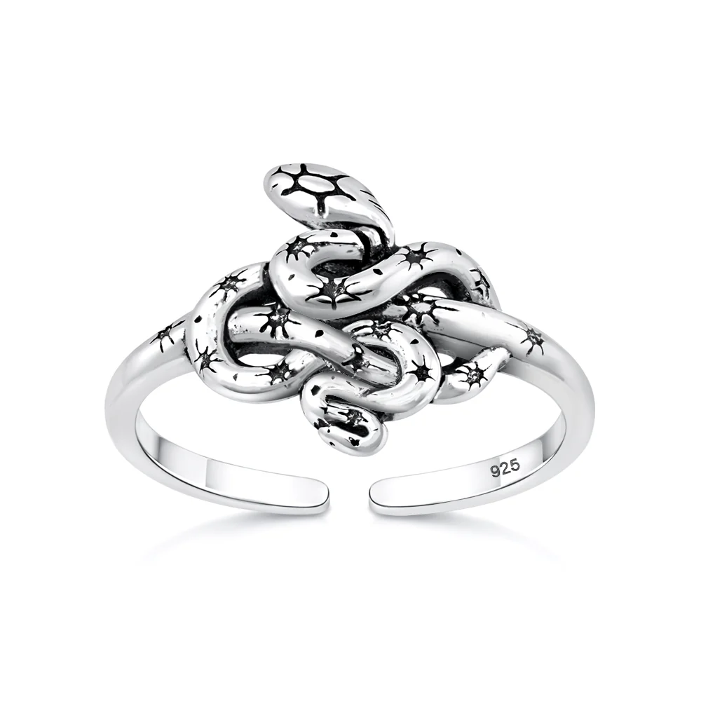 Sterling Silver Oxidized And Polished Snake Toe Ring