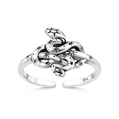 Sterling Silver Oxidized And Polished Snake Toe Ring