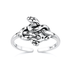 Sterling Silver Oxidized And Polished Snake Toe Ring