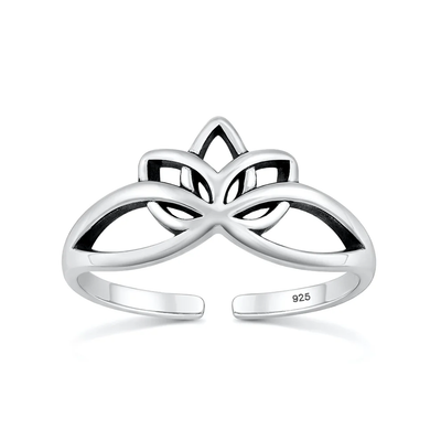 Sterling Silver Oxidized And Polished Lotus Toe Ring