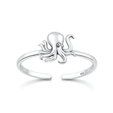 Sterling Silver Oxidized And Polished Octopus Toe Ring