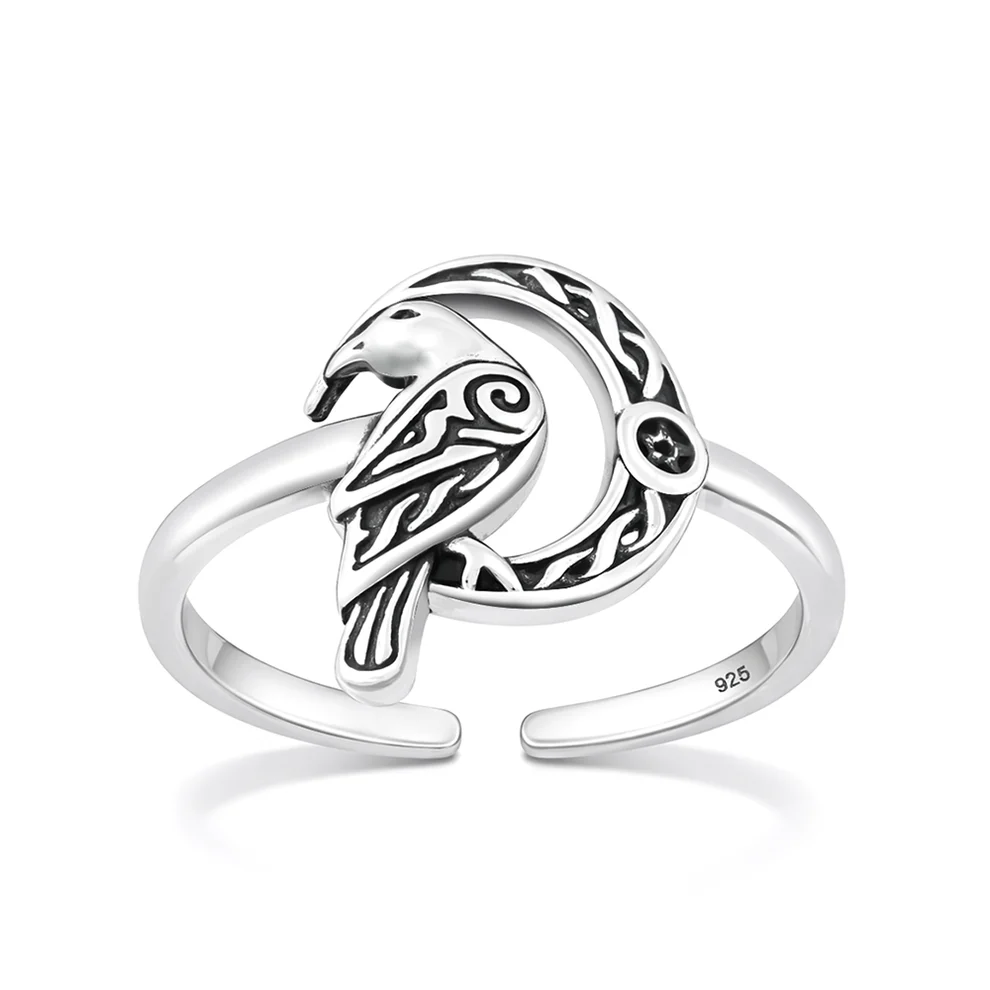 Sterling Silver Oxidized And Polished Tribal Bird And Moon Toe Ring