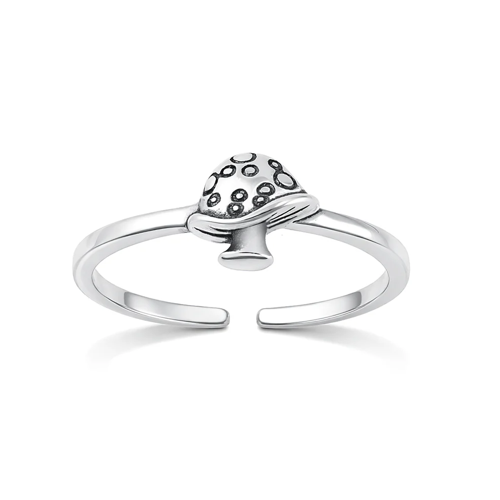 Sterling Silver Oxidized And Polished Mushroom Toe Ring