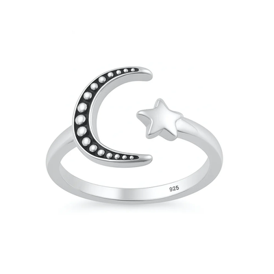 Sterling Silver Oxidized And Polished Moon And Star Toe Ring
