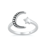 Sterling Silver Oxidized And Polished Moon And Star Toe Ring