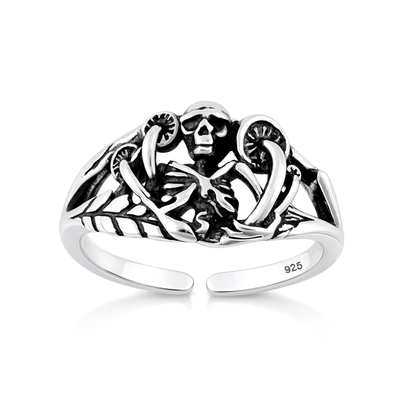 Sterling Silver Oxidized And Polished Skeleton And Mushrooms Toe Ring