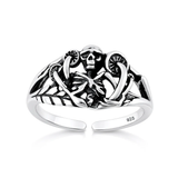 Sterling Silver Oxidized And Polished Skeleton And Mushrooms Toe Ring