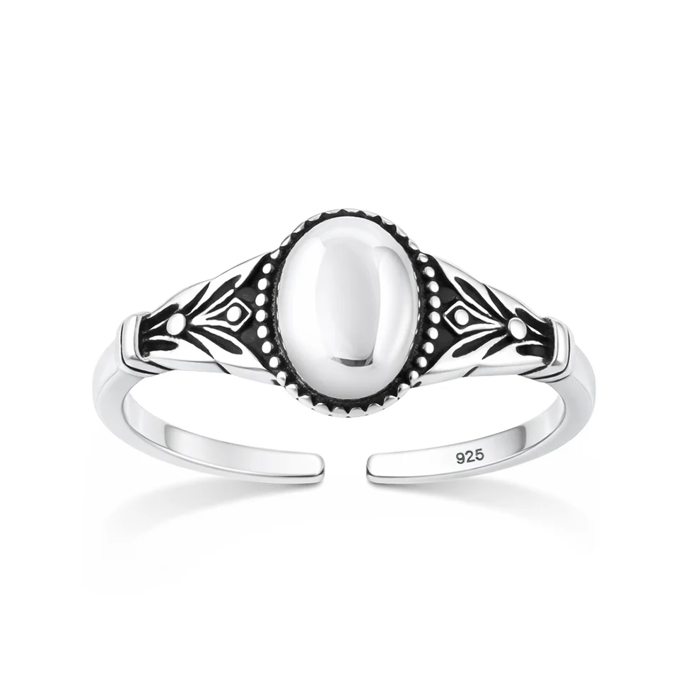 Sterling Silver Oxidized And Polished Oval Toe Ring