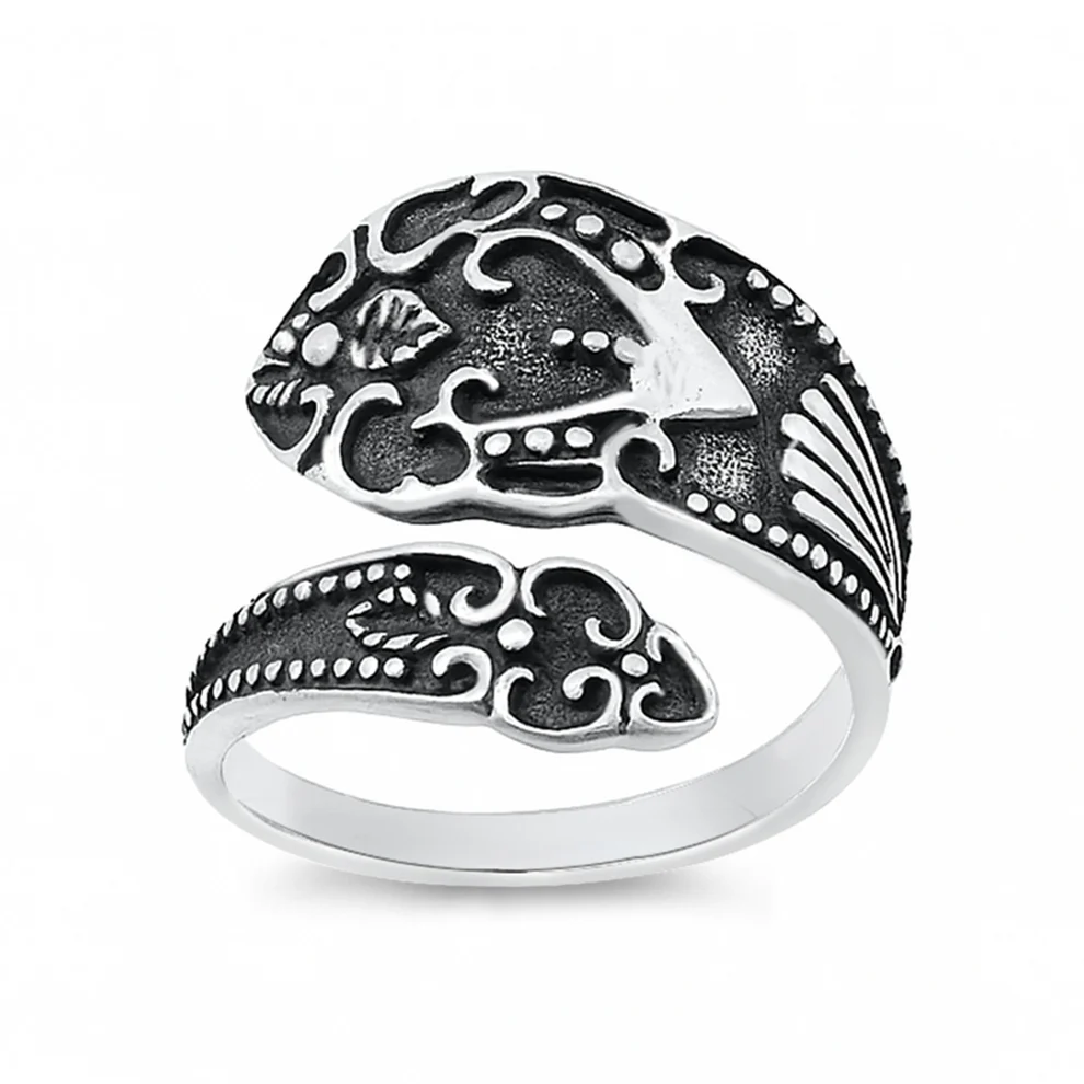 Sterling Silver Oxidized And Polished Spoon Toe Ring