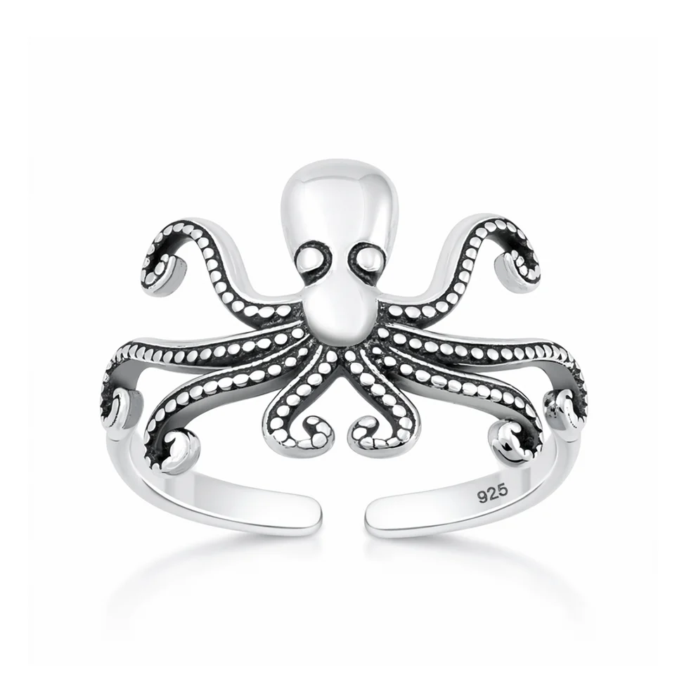 Sterling Silver Oxidized And Polished 11.5mm Octopus Toe Ring