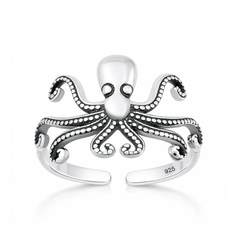 Sterling Silver Oxidized And Polished 11.5mm Octopus Toe Ring