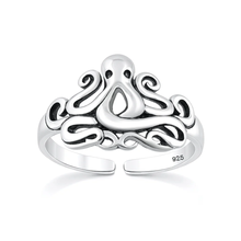 Load image into Gallery viewer, Sterling Silver Oxidized And Polished 9.7mm Octopus Toe Ring