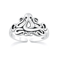 Sterling Silver Oxidized And Polished 9.7mm Octopus Toe Ring