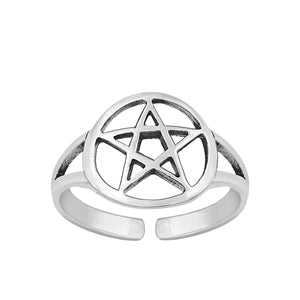 Sterling Silver Oxidized Pentagram Toe Ring