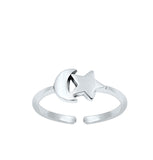 Sterling Silver Oxidized Moon And Star Toe Ring