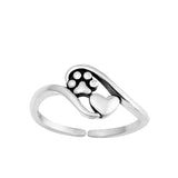 Sterling Silver Oxidized Paw Print And Heart Toe Ring