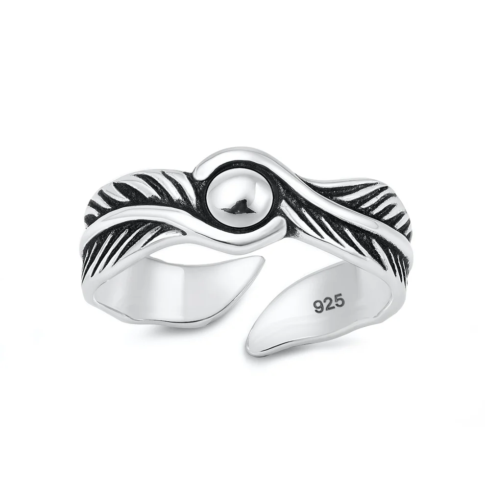 Sterling Silver Oxidized And Polished Feather Toe Ring