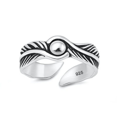 Sterling Silver Oxidized And Polished Feather Toe Ring
