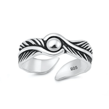 Sterling Silver Oxidized And Polished Feather Toe Ring